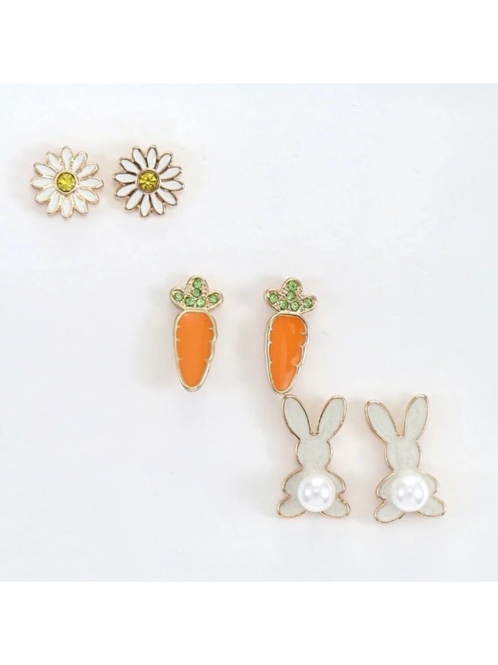 ๐ฐWay to Celebrate Easter Stud Earrings Set- Bunny, Carrot, Daisy Goldtone Set - Picture 3 of 8